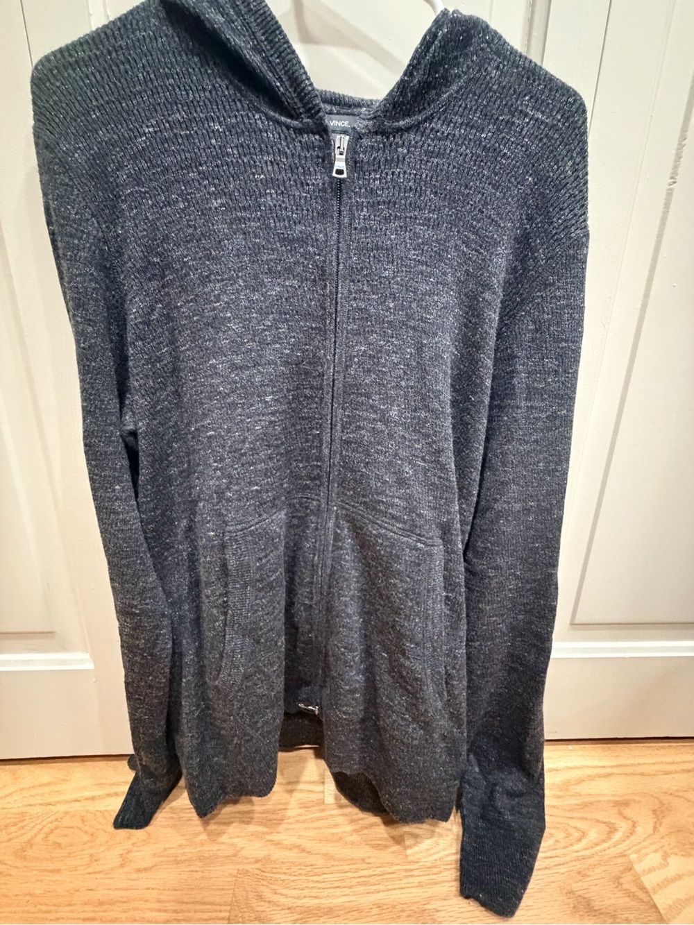Vince Charcoal Gray Zip-Up Hooded Sweater